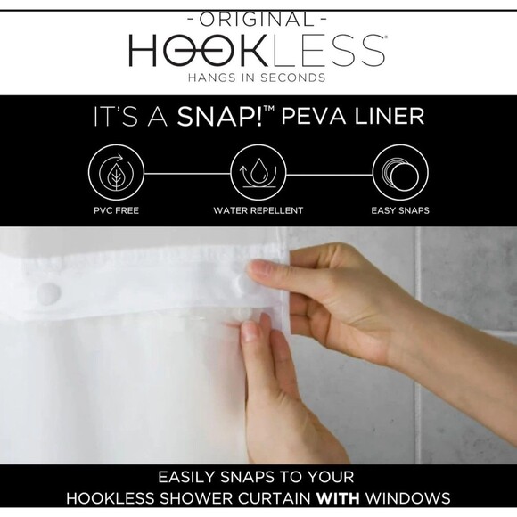 Hookless It'S a Snap! Plastic PEVA Snap In Replacement Shower Curtain Liner New - Picture 3 of 12